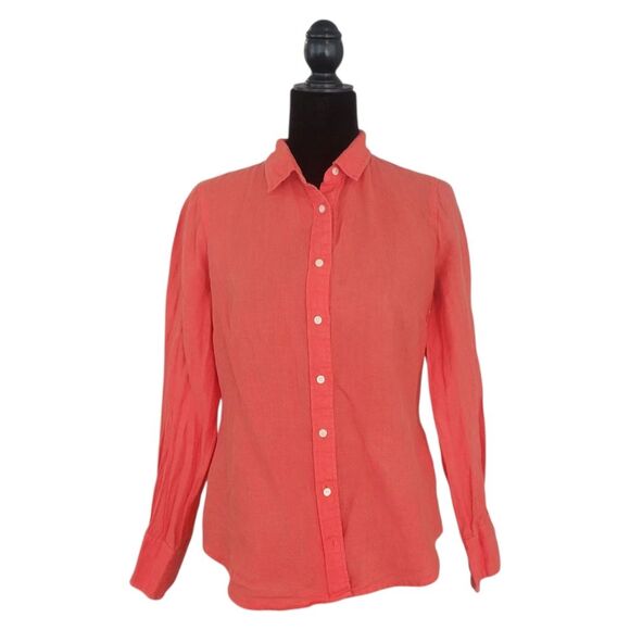 J Crew Baird McNutt 100% Linen Button Up Shirt Size 6 In Coral Orange - Picture 1 of 6